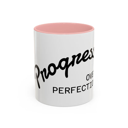 Motivational Accent Coffee Mug "Progress over Perfection"