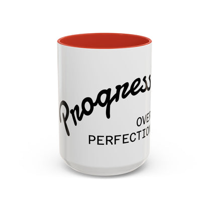 Motivational Accent Coffee Mug "Progress over Perfection"