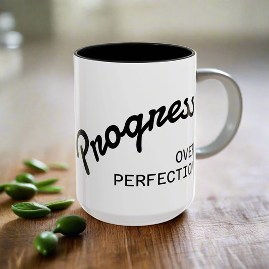 Motivational Accent Coffee Mug "Progress over Perfection"